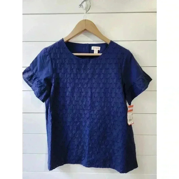 Cat and Jack Girl's XL 14/16 Navy Blue Eyelet School Uniform Top NWT - Picture 1 of 4